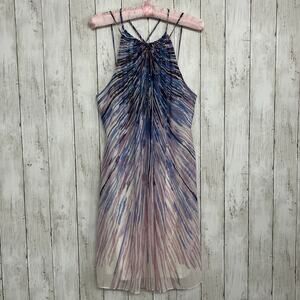 White House Black Market Burst Halter Strappy Flowy Lined Shift Summer Dress Med